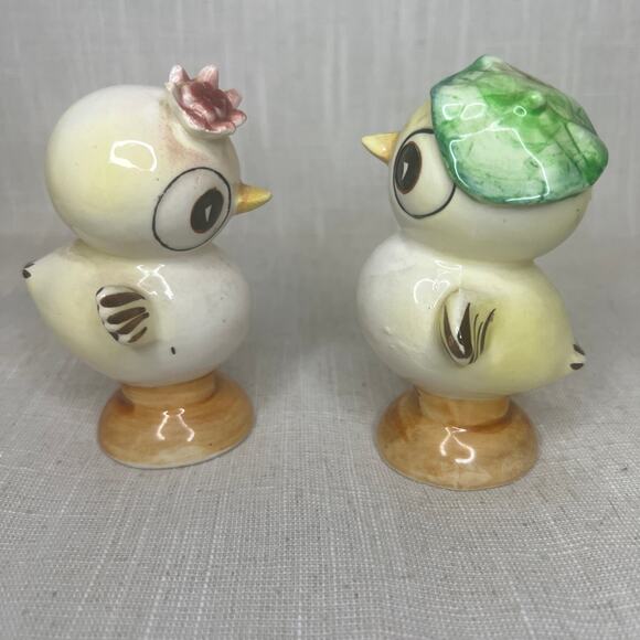 Vintage 60s Sonsco Japan Anthropomorphic Chick Pepper Salt Set Big Eye Chickens - Picture 2 of 12